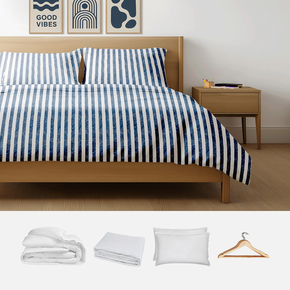 bedding-Slub Stripe Blue-Premium