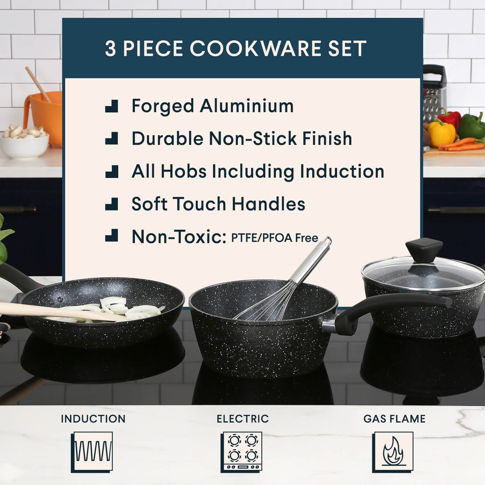 Standard Kitchen Starter Kit / Pack (65+ Items) - Kitchenware & Cookware Essentials, Kitchen Utensil Pack, Non-Stick Pots and Pans Set, Kitchen Tools